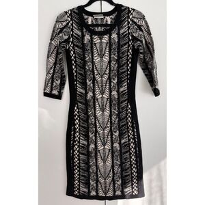 J. Taylor Black Cream Geometric Knit Bodycon‎ Sweater Dress 3/4 Sleeve Small